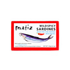 Matiz Spicy Wild Spanish Sardines in Olive Oil and Piri Piri Pepper, 4.2 oz