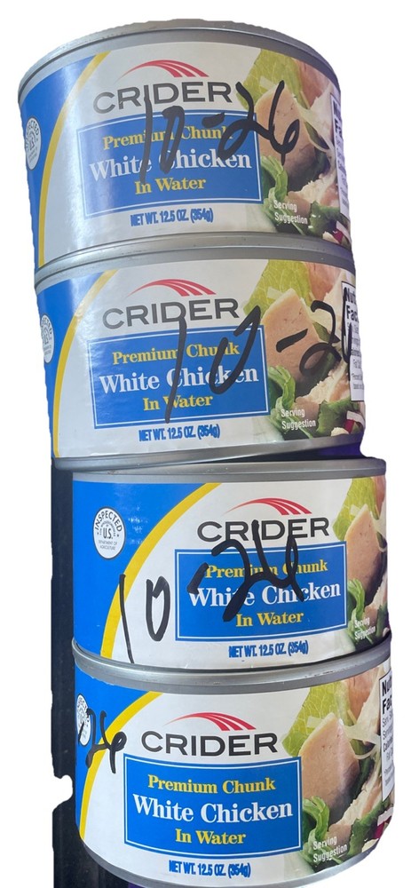 4 BIG 12.5oz Cans CRIDER Premium Chunk White Chicken in Water EXP Oct 2026 F09