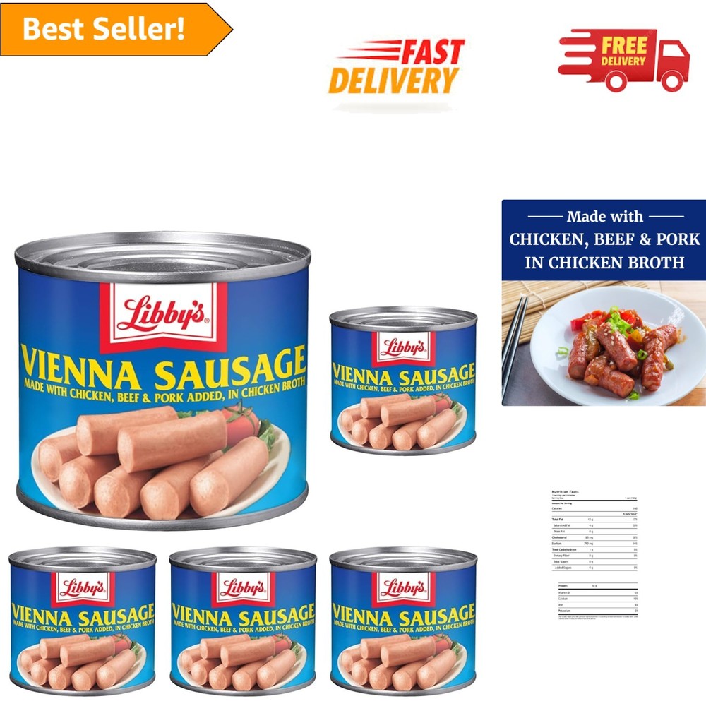 Hearty Vienna Sausages in Chicken Broth, 4.6 oz Pack of 5 – Snack Anytime