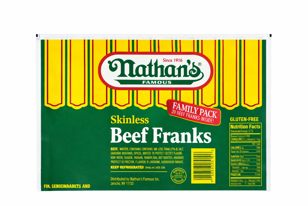 Nathan’s Famous – Skinless Beef Franks – 7:1 (2.3 oz each), 5 lbs