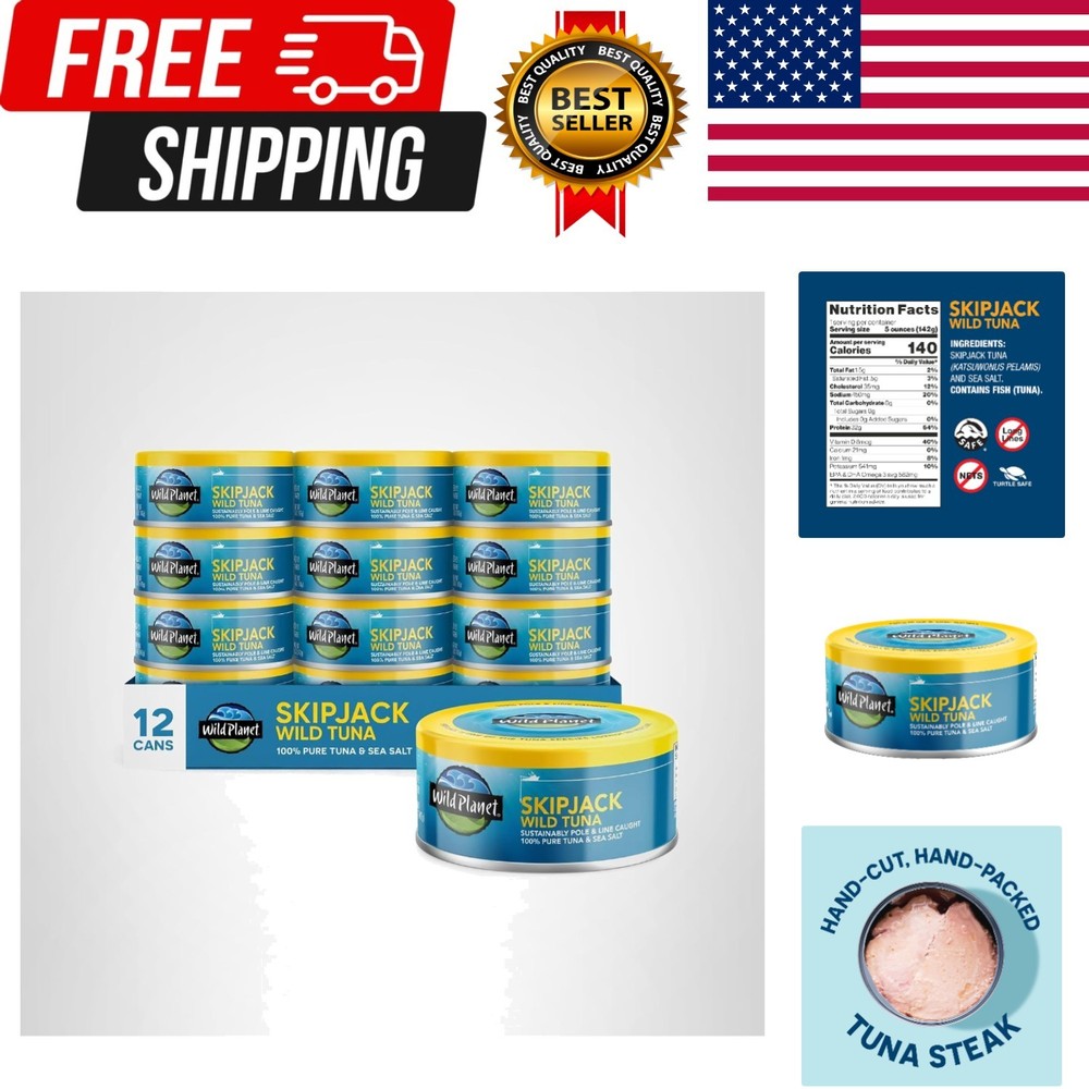 Skipjack Wild Tuna, Sea Salt, Canned Tuna, Pole & Line Sustainably Wild-Caugh…