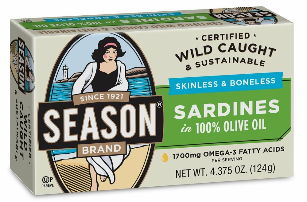 Season Sardines in 100% Pure Olive Oil Skinless Boneless Canned Fish 4.37oz 2027