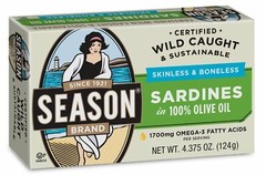 Season Sardines in 100% Pure Olive Oil Skinless Boneless Canned Fish 4.37oz 2027