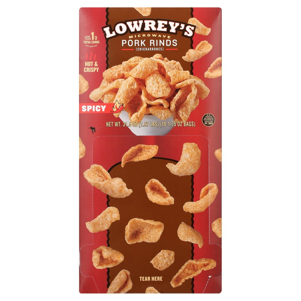 Lowrey’s Hot & Spicy Pork Rinds, 1.75 Oz, 18 Count