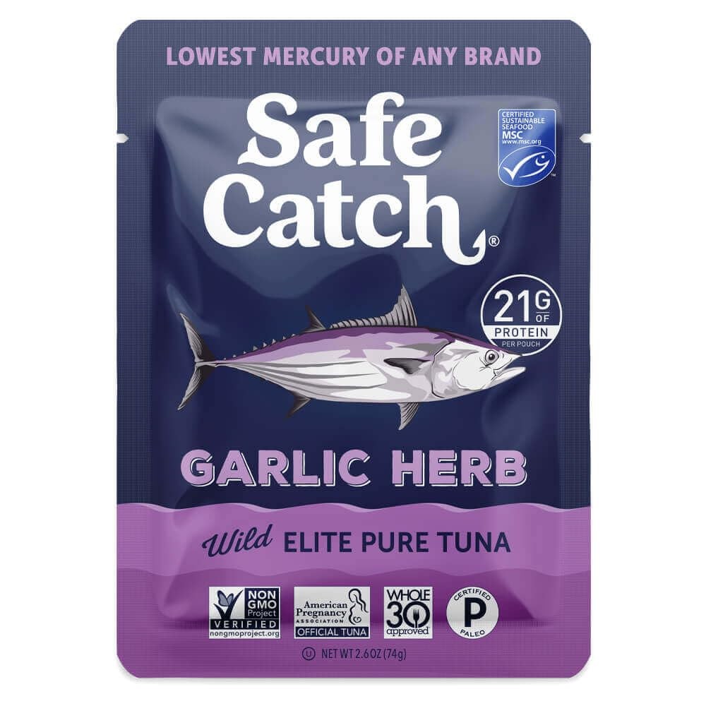 Elite Lowest Mercury Wild-Caught Tuna Fish Pouch, Garlic Herb Flavor, Gluten-…