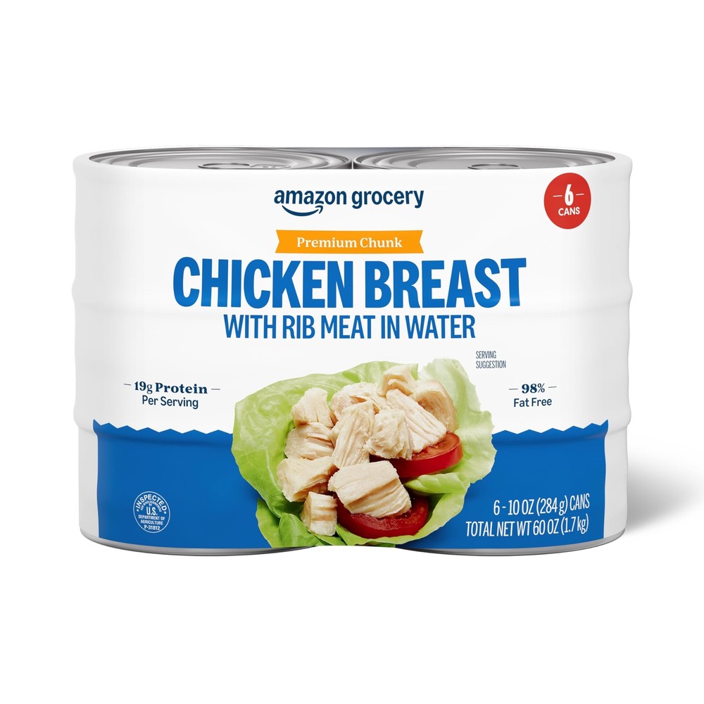 Amazon Grocery, Premium Chunk Chicken Breast, 10 Oz Pack of 6