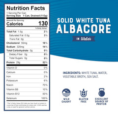 Solid White Albacore Tuna in Water, 5 oz Can (Pack of 8) – Wild Caught Tuna – 29