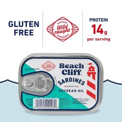 Beach Cliff Wild Caught Sardines in Soybean Oil, 3.75 oz Can (Pack of 12) – 13g
