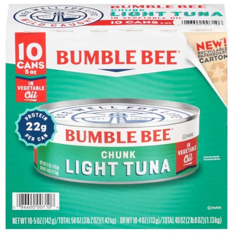 Bumble Bee Chunk Light Tuna in Oil, 5 oz Cans – 10 Count