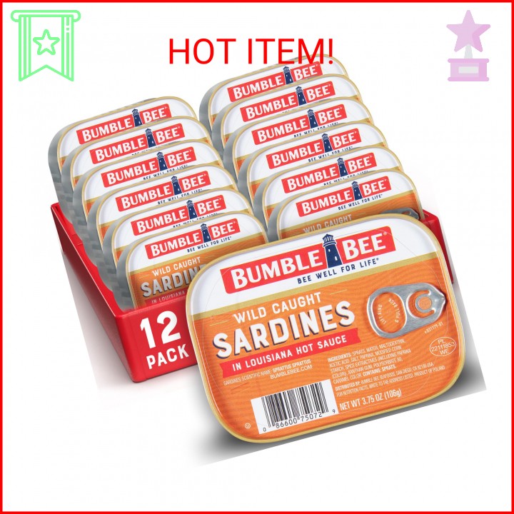 Bumble Bee Sardines in Louisiana Hot Sauce, 3.75 oz Tin (Pack of 12) – Wild Caug