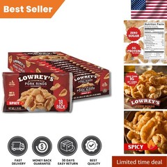 Low-Carb Hot & Spicy Pork Rinds – Crispy Chicharrones, 1.75oz, 18 Packs