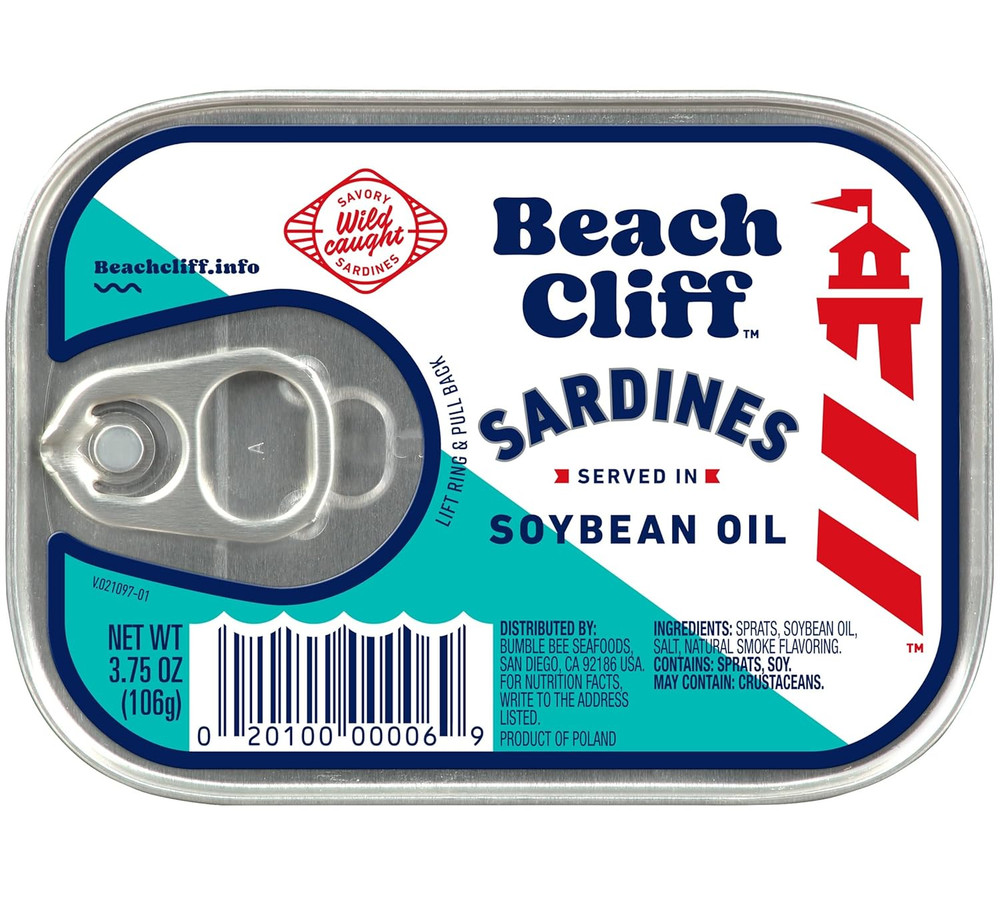 Wild Caught Sardines in Soybean Oil, 3.75 Oz Can – 13G Protein per Serving – Glu