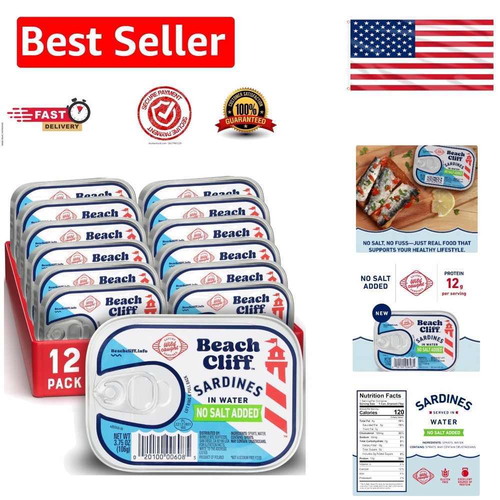 Versatile No Salt Added Sardines – Wild Caught, Ready to Eat, 3.75 Oz Pack of 12