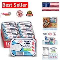 Versatile No Salt Added Sardines – Wild Caught, Ready to Eat, 3.75 Oz Pack of 12