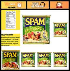 Spicy Jalapeño Spam, 12oz Can – Pack of 5, Perfect for Snacks & Recipes