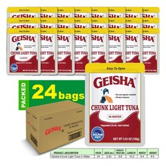 GEISHA Chunk Light Tuna in Water 3.53oz Pack of 24, Tuna| HALAL & Kosher Cert…