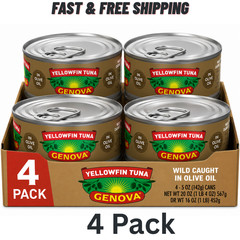 (4 Pack) Genova Tonno Solid Light Tuna in Olive Oil 5 oz Can – Total 20 oz