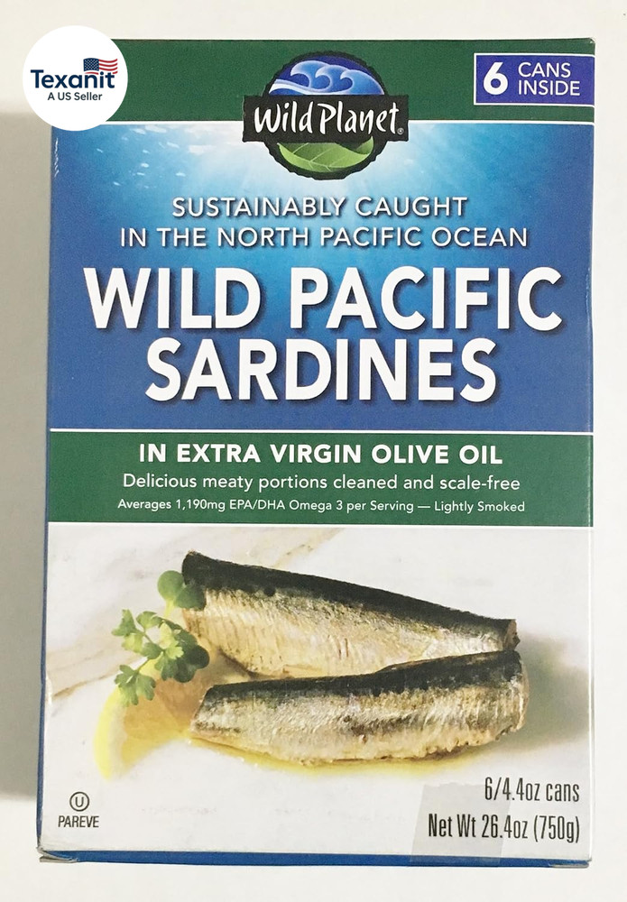 Wild Pacific Sardines in Extra Virgin Olive Oil, 4.4 Ounce (6 Count)