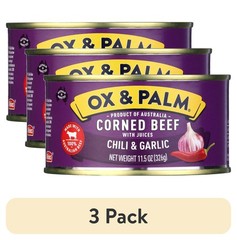 (3 pack) Ox & Palm Corned Beef Chili & Garlic Flavored, 11.5 oz Can