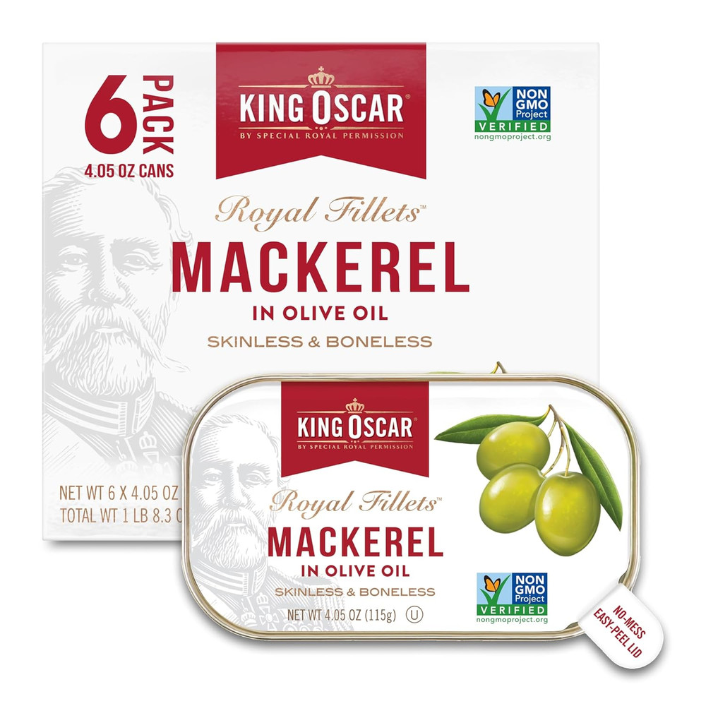 Mackerel in Olive Oil, 4.05 Ounce Can (Pack of 6), Skinless & Boneless, Wild …