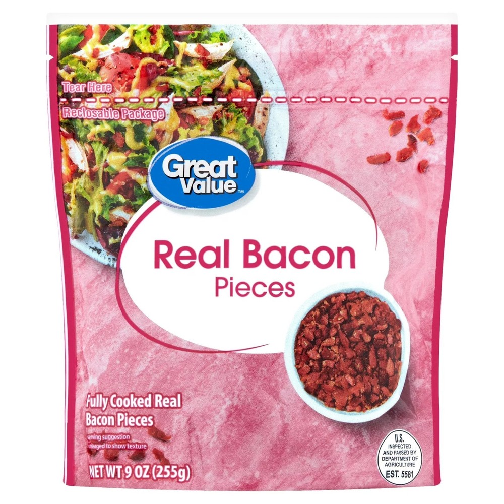 Great Value Real Bacon Pieces 9 oz Shelf Stable Bacon Bits Salad Topping