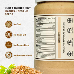 Organic Tahini Paste 16 oz (1lb) – Unhulled White Sesame Tahini Dressing – USDA