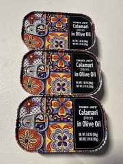 3 X Trader Joe’s Calamari Pieces In Olive Oil 3.91 oz X 3 Cans Giant Squid