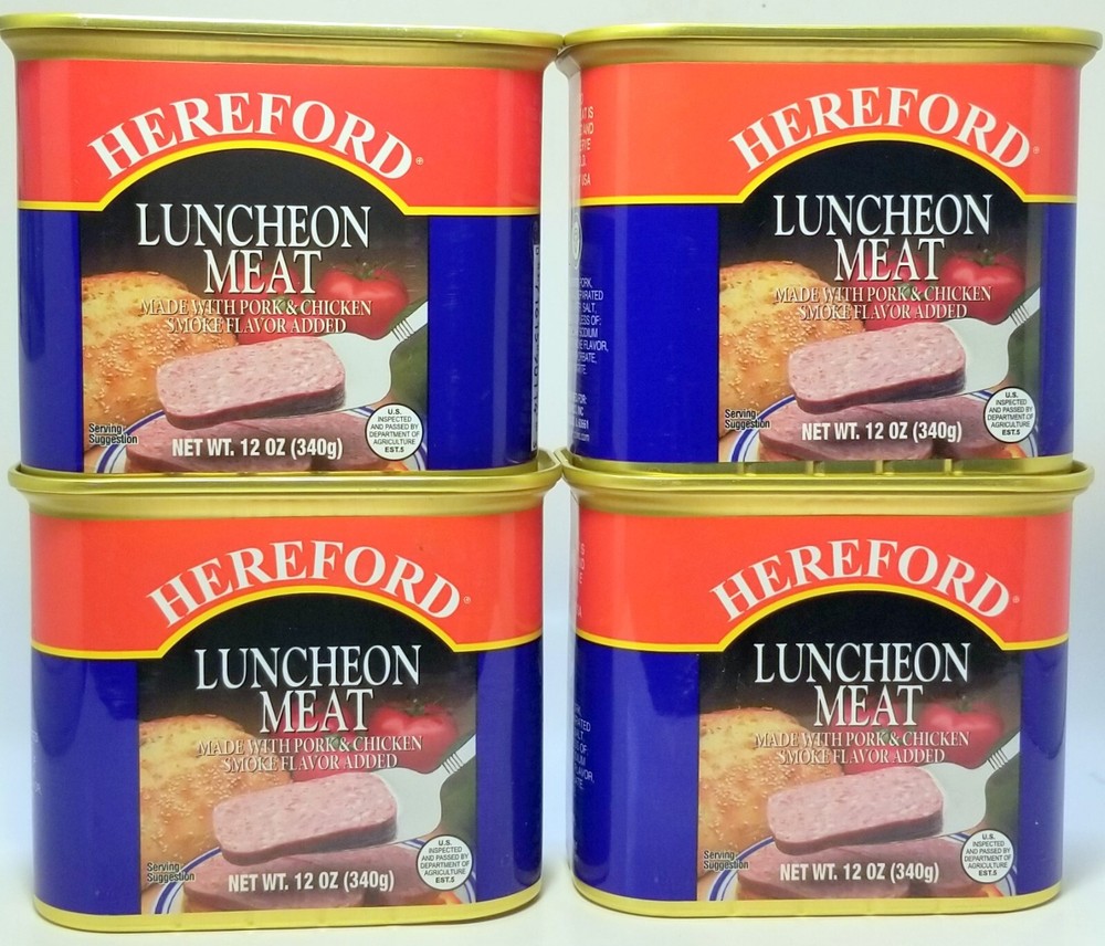 4 CANS Hereford Luncheon Meat w/ Pork & Chicken Smoke Flavor 12 Oz