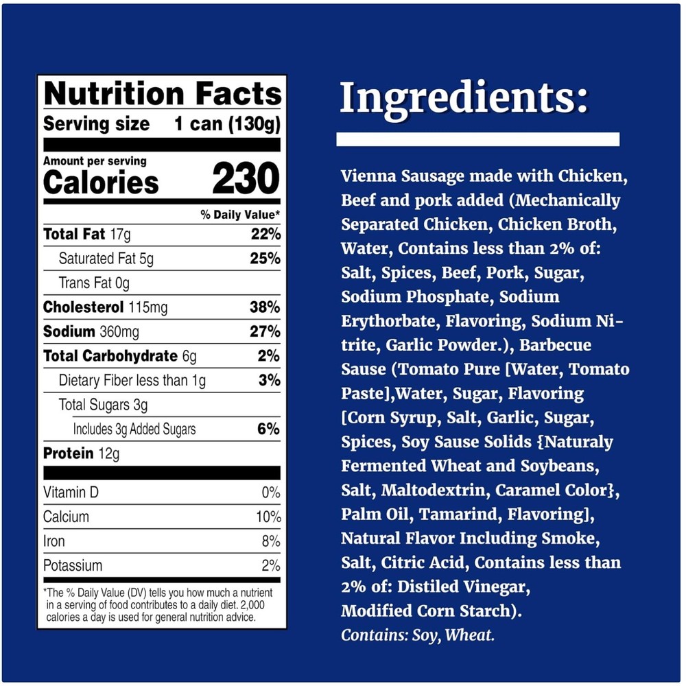Convenient Snacking: Vienna Sausages in BBQ, 24-Pack