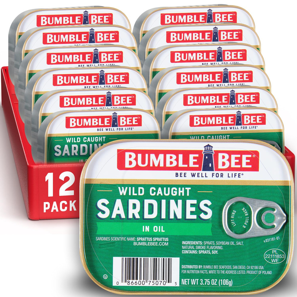 12-Pack Sardines in Oil, 3.75oz Tin – Wild Caught, Gluten-Free, Keto