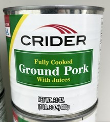 Lot of (2) Crider Fully Cooked Ground Pork / Canned 24oz 1LB / Exp. 05/30/2027!
