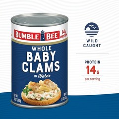 Bumble Bee Whole Baby Canned Clams, 1 Bottle Juice and 1 Can Whole Clams for Cho