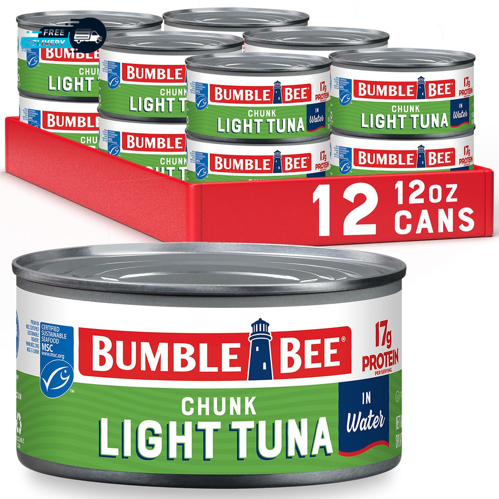 Chunk Light Tuna in Water, 12 Oz Can (Pack of 12) – Wild Caught Skipjack Tuna