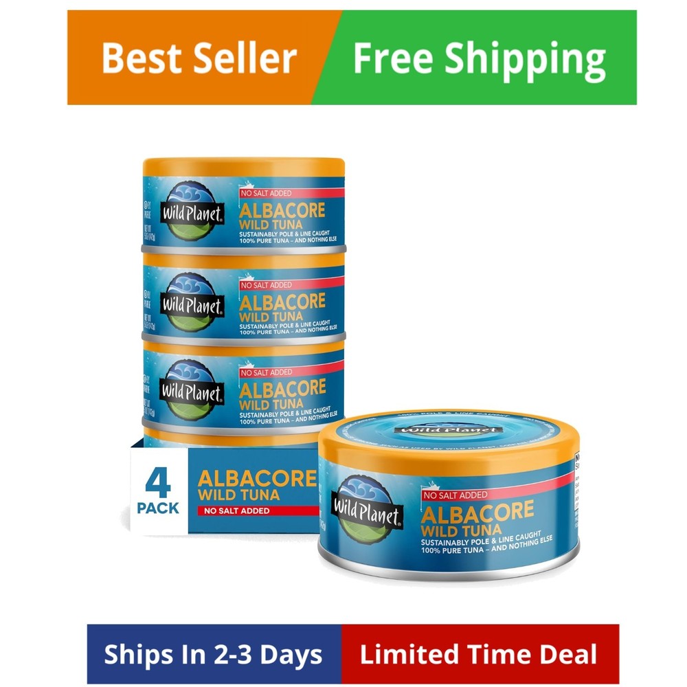 Albacore Wild Tuna, No Salt Added, Canned Tuna, Pole & Line Caught, 5 oz, Pac…