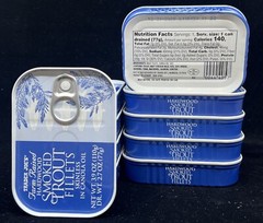 10 Trader Joe’s Smoked Trout Fillets in Oil Skinless 3.9 oz Tin 6 Cans Delicious
