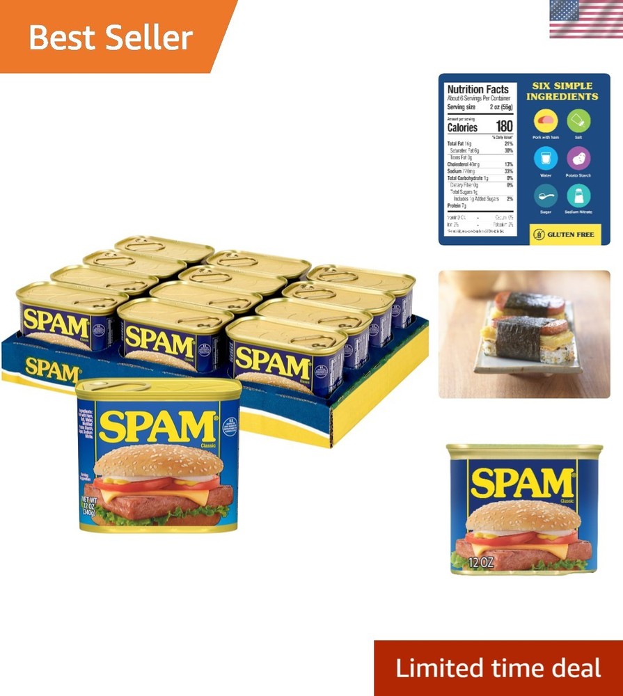 Shelf Stable Canned Luncheon Meat, 12 Ounce x 12 – Perfect for Home or Outdoors
