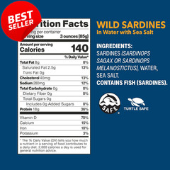 12pk Wild Sardines in Water 4.4oz Cans w/ Sea Salt Non-GMO Sustainable Fish – US