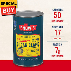 Ocean Chopped Clams Canned, 51 oz Can – 7g Protein per Serving – Gluten Free, No
