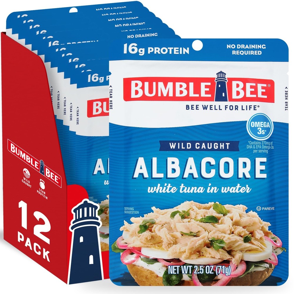 Bumble Bee Chunk White Albacore Tuna in Water, 2.5 oz Pouches Pack of 12 Rea…