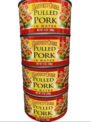 Harvest Creek Pulled Pork in Water 4-12oz Cans Canned Pig BBQ Lunch Meat Sauce