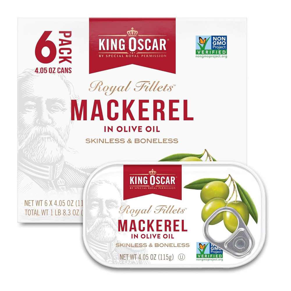 King Oscar Wild Caught Canned Mackerel in Olive Oil, Skinless & Boneless, 4.05oz