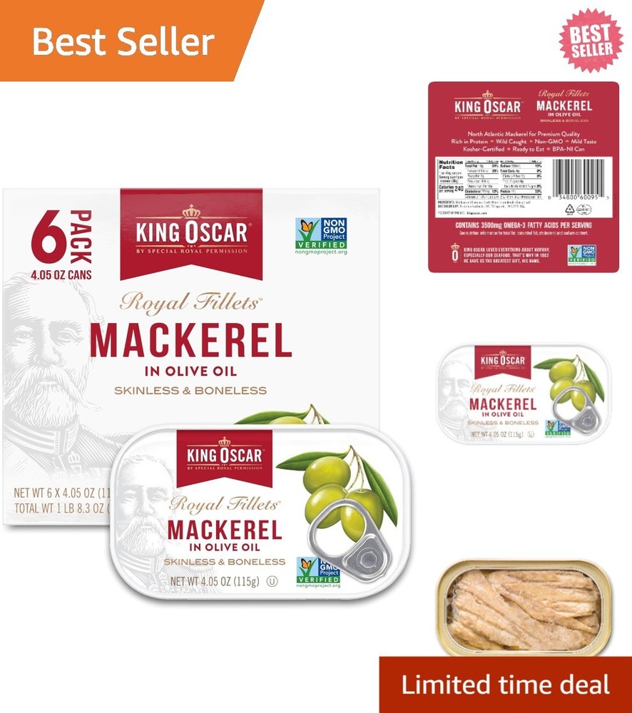 Mackerel in Olive Oil, 4.05 Ounce Can Pack of 6, Packaging May Vary, Skinless…