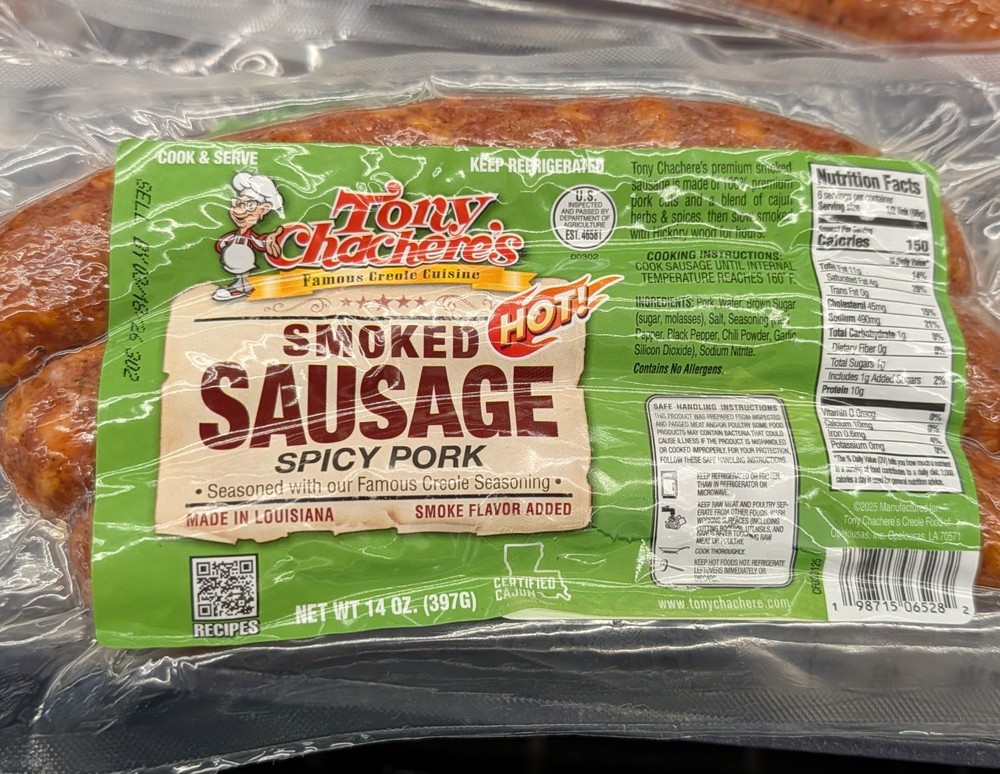 Tony Chachere’s Hot Smoked Sausage 14 Oz (4 Pack)