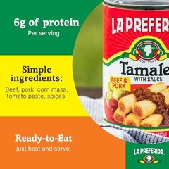 Canned Tamales Beef Pork 15 Oz Pack of 2 Ready to Eat Mexican Red Sauce