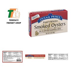 Ocean Prince Smoked Oysters in Cottonseed Oil, 3-Ounce Cans Pack of 18