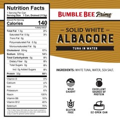 Bumble Bee Prime Solid White Albacore Tuna in Water, 5 oz Easy Open Cans 4Pack