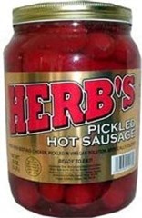 Ready-to-Eat RED HOT Pickled Sausages – 20 Count Jar of Flavorful Beef & Chicken