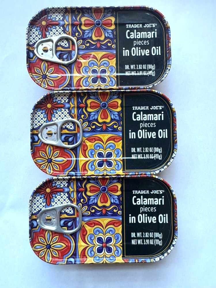 3 X Trader Joe’s Calamari Pieces In Olive Oil 3.91 oz X 3 Cans Giant Squid
