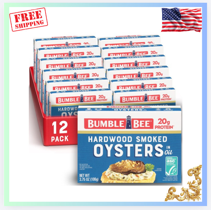 New Hardwood Smoked Oysters 12 Pack 3.75oz Ready to Eat High Protein Gluten Free
