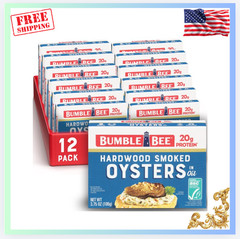 New Hardwood Smoked Oysters 12 Pack 3.75oz Ready to Eat High Protein Gluten Free